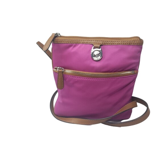 Michael Kors Kempton Bag Zip Pocket Nylon Crossbody Bag Fuchsia Pink SMALL - Picture 1 of 10
